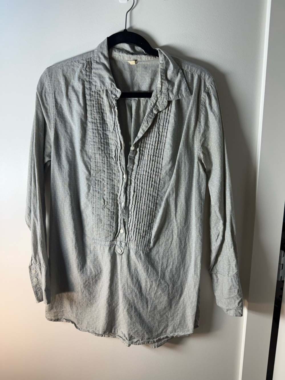 J. Crew Light Gray Pintuck Popover Blouse